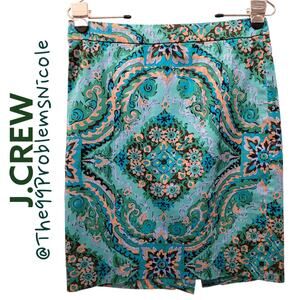 J. Crew Casbah Green Medallion Print Pencil Skirt